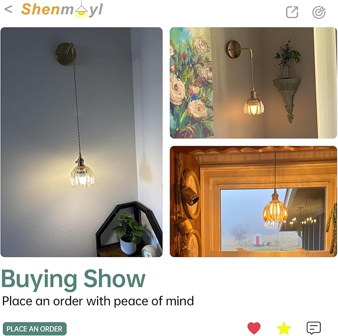 Battery Operated Wall Sconce with Amber Tulip Shade Pattern Glass Adjustable Chain Retro Gold Wall Mounted Light, Modern Wall Lamp Fixtures Decor for Bedside Bedroom Indoor Doorway