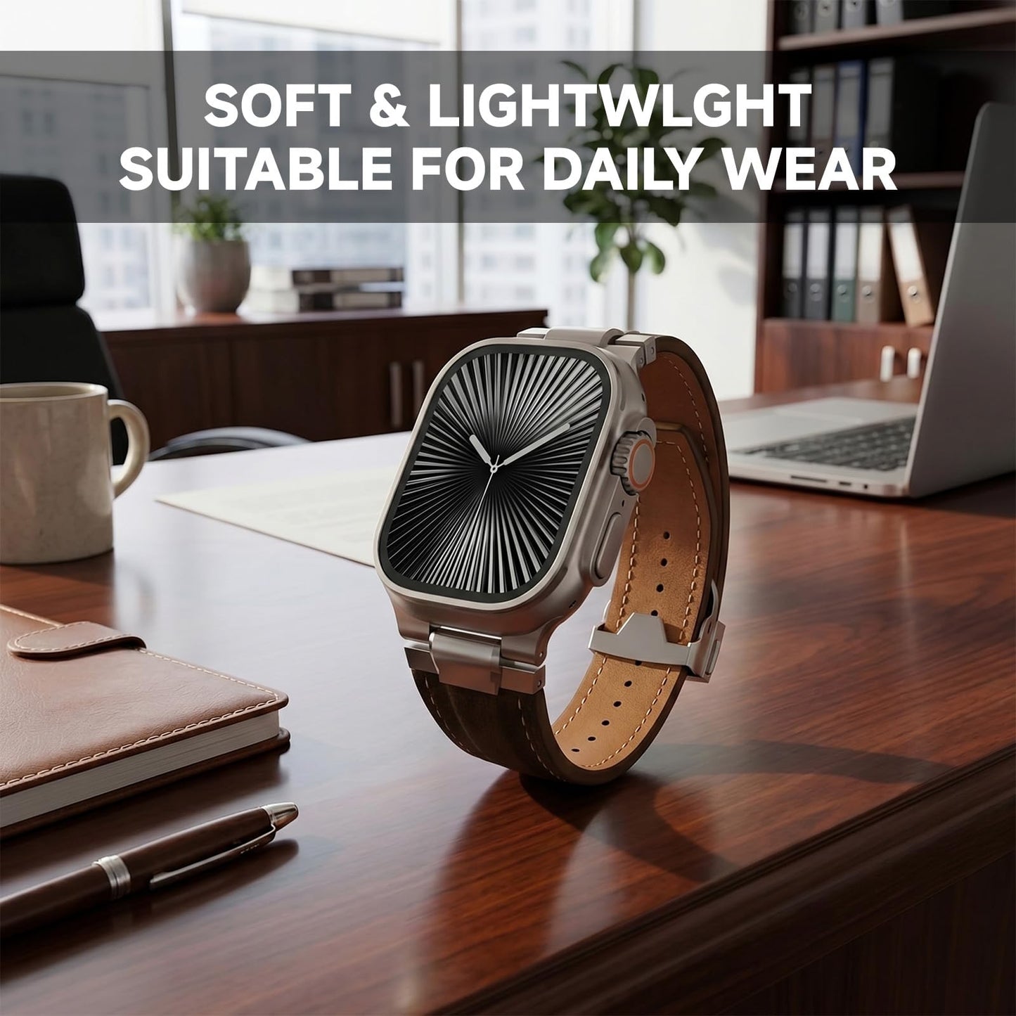 Vintage Genuine Leather Band for Apple Watch Ultra 49mm (2026 Upgrade), Rugged Replacement Strap Compatible with iWatch 46mm 45mm 44mm - for Men Women, Fit Ultra3/2/1, SE 3/2/1, Series11 10/9/8/7/6/5/4