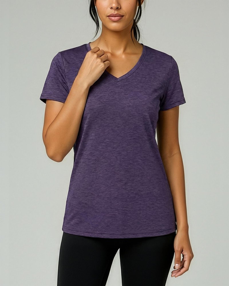 Real Essentials 5 Pack: Women's Dry-Fit Short Sleeve V Neck T Shirt Workout Fitness Yoga Top Tee, Set 14, XS