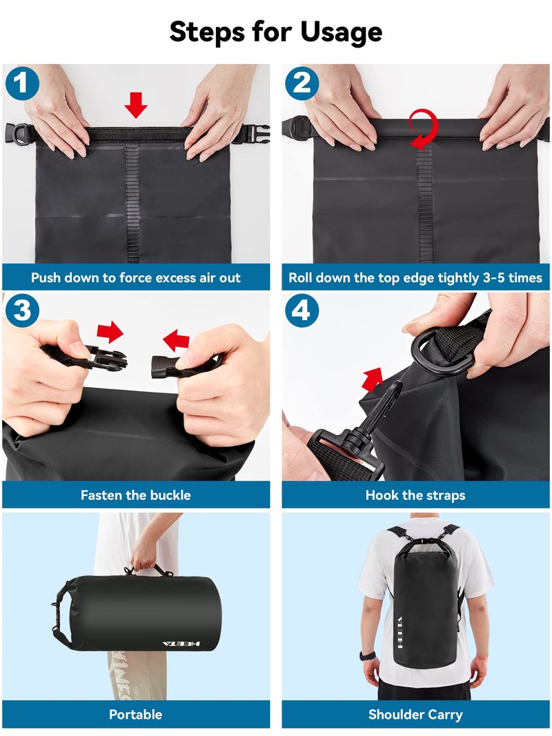 HEETA Waterproof Dry Bag for Women Men, Roll Top Lightweight Dry Storage Bag Backpack with Emergency Whistle for Travel, Kayaking, Boating, Camping, Beach, Cruise Ship Essentials (Black, 40L)