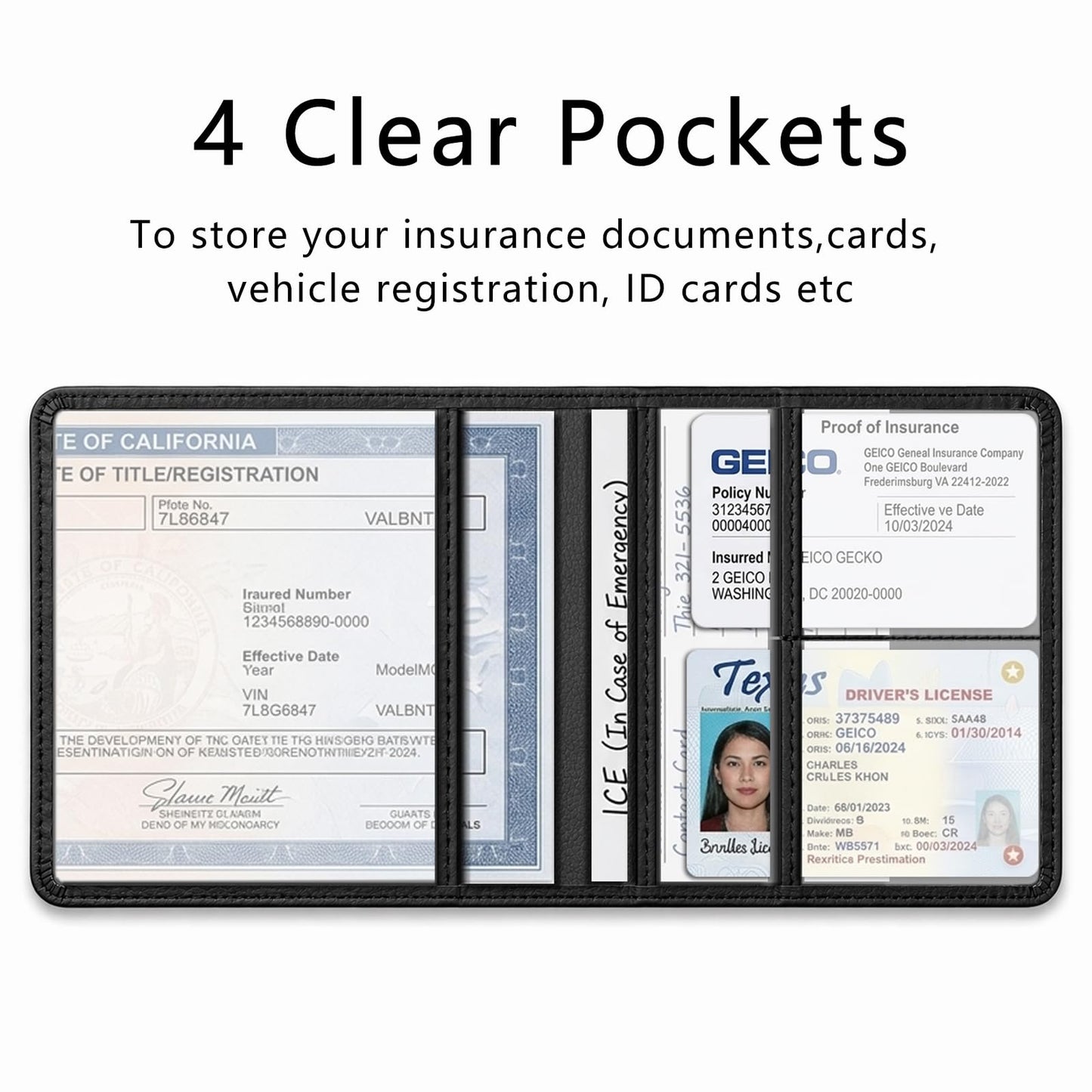 ATBUSTERA Car Registration and Insurance Card Holder for Wrangler JL JLU JK JKU 4XE, Premium Leather Glove Box Organizer, Vehicle Document Wallet for Wrangler Accessories 2007-2026