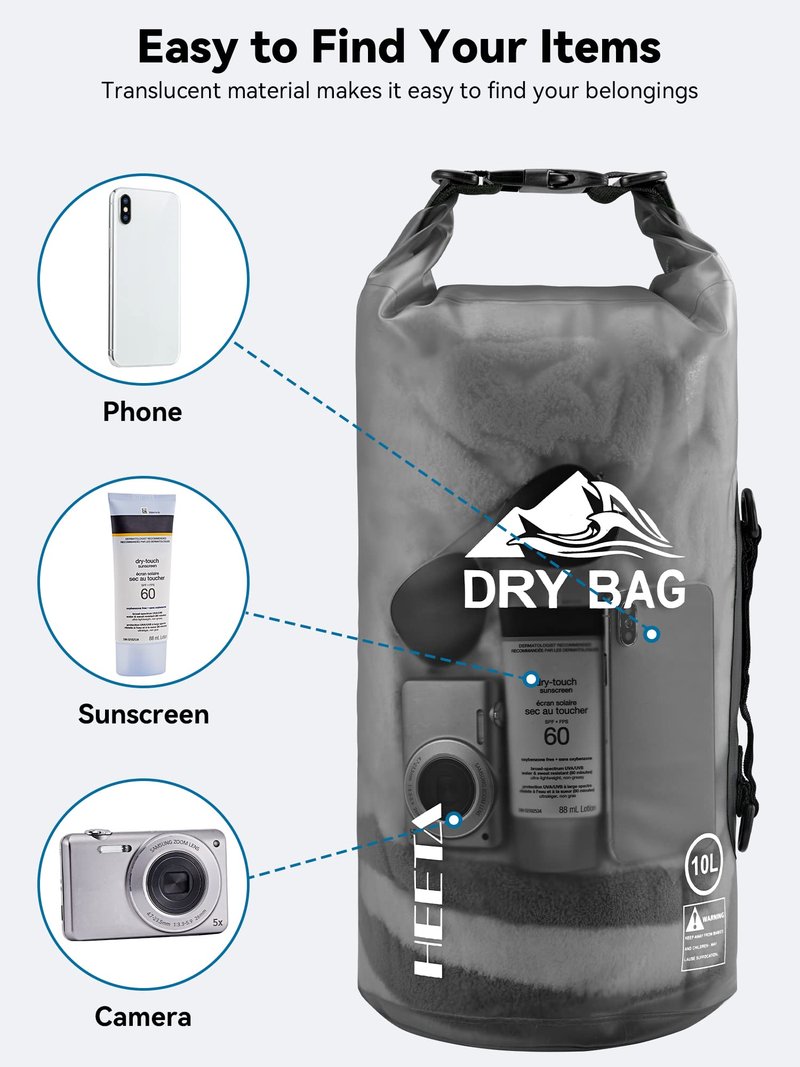 HEETA Dry Bag Waterproof for Women Men, Roll Top Lightweight Dry Storage Bag Backpack with Phone Case for Travel Swimming Boating Kayaking Paddle Board Camping Beach Accessories (Black, 40L)