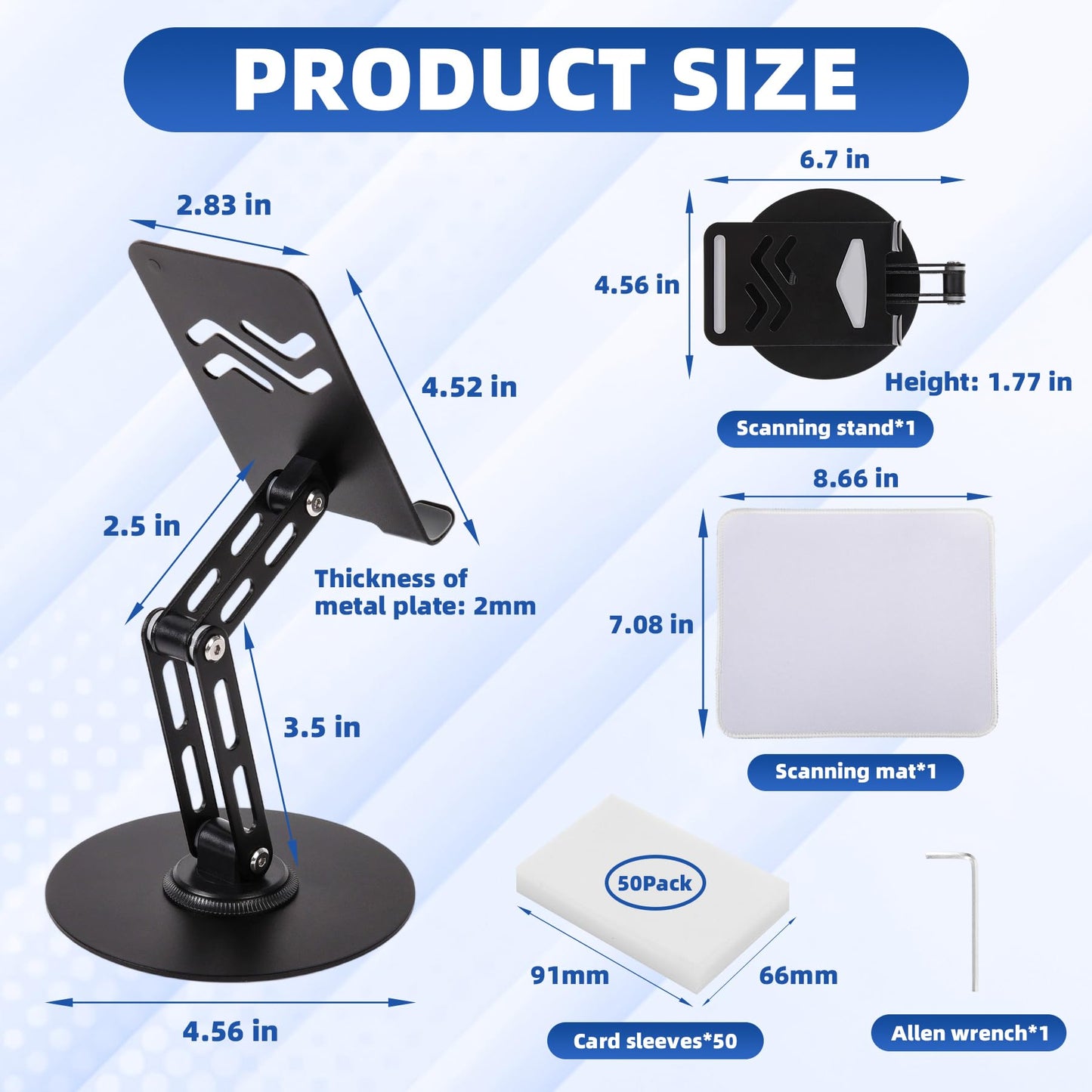 Utllsitm Foldable MTG Trading Card Scanner Stand,Carbon Steel Phone Holder Includes 50 Standard Size Card Sleeves and Scanning Pad,Ideal for Quickly Scan and Price Check,Available for ManaBox