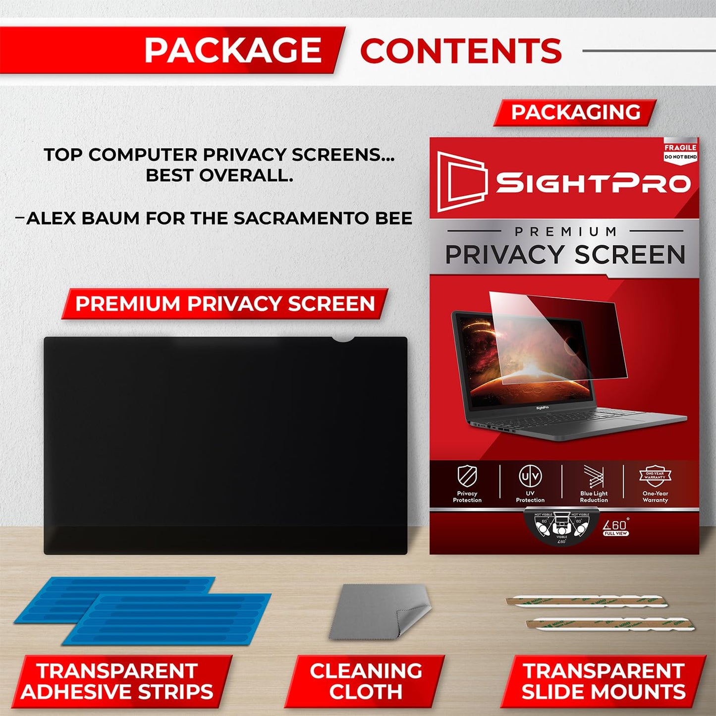SightPro 15.6 Inch 16:9 Laptop Privacy Screen Filter - Computer Monitor Privacy Shield and Anti-Glare Protector