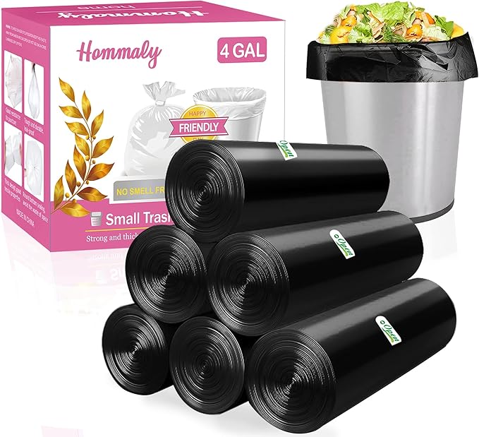 4 Gallon 180pcs Small Black Trash Bags Strong Garbage Bags, Bathroom Trash Can