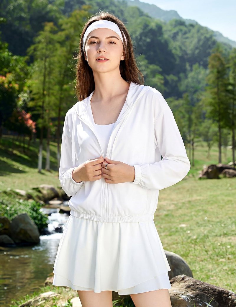 Wyeysyt Women's UPF 50+ UV Sun Protection Cropped Jackets Athletic Running Workout Shirts Zip Up Hoodie Outdoor Jackets(White-M)