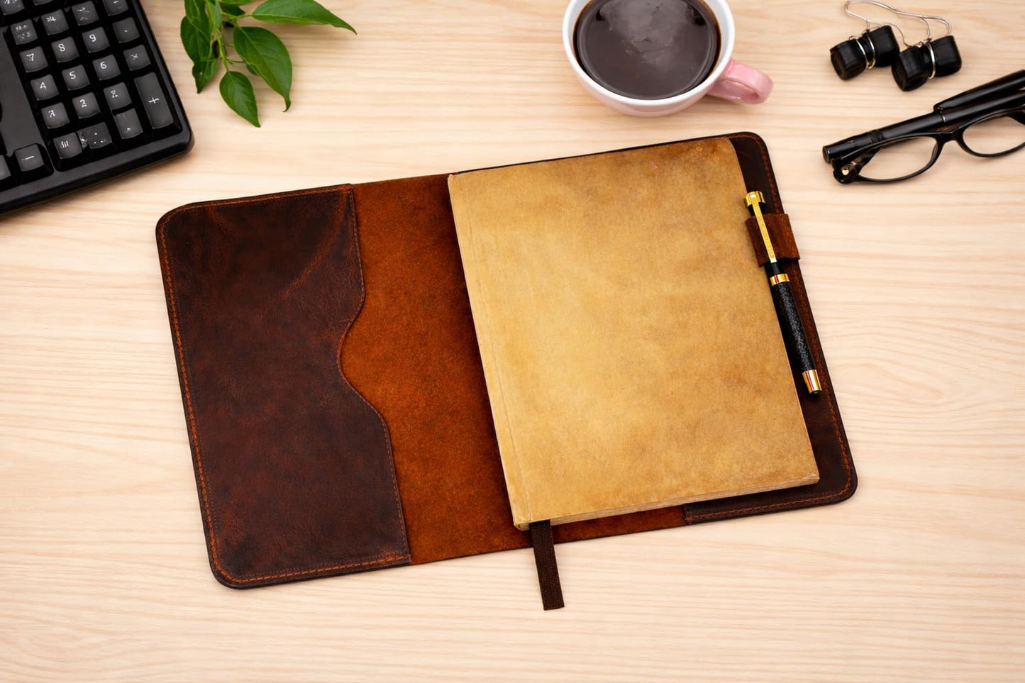 CestAntiQ XL Leather Journal Cover for Sketchbook (7.5 x 9.75 in), Compatible for Composition Notebook, Handmade Refillable Notebook Sleeve for B5, ... Journal Cover with Pen Loop – Rustic Brown