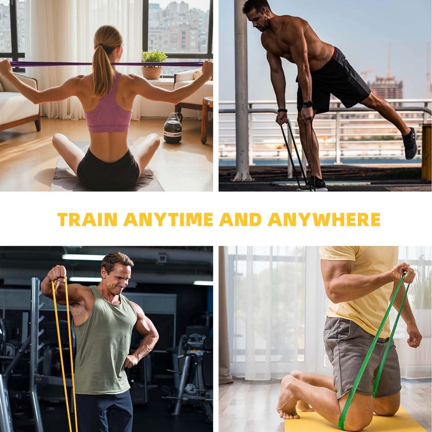 Exercise Bands，Set of 6 Resistance Bands for Working Out,Pull Up Bands Set,at Home Workout Equipment,Instruction Guide and Carry Bag Included (5set（Blue+Green+Purple+Yellow+red+Finger Exercisers）)