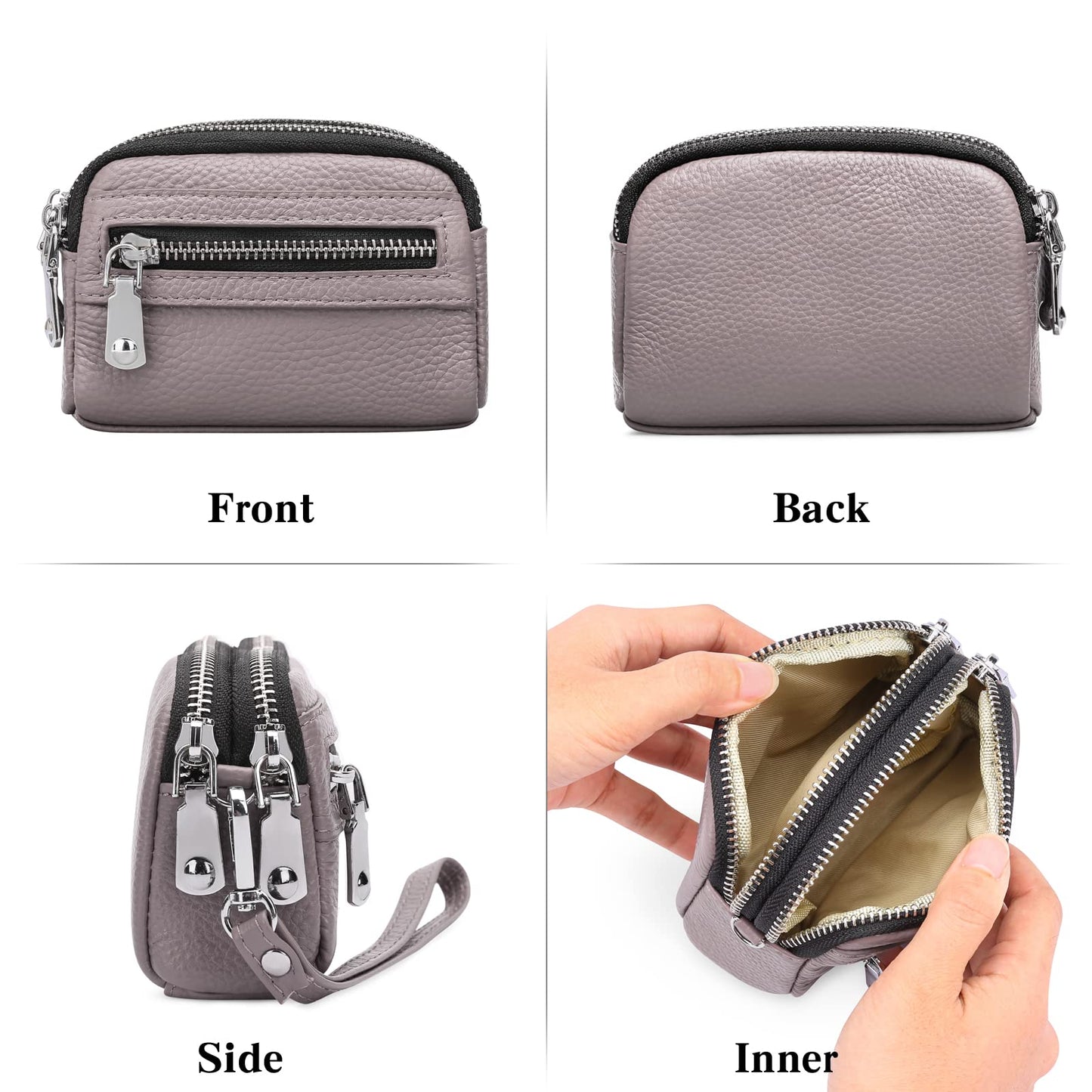 SENDEFN Coin Purse for Women Leather Wristlet Double Zip Around Small Change Pouch