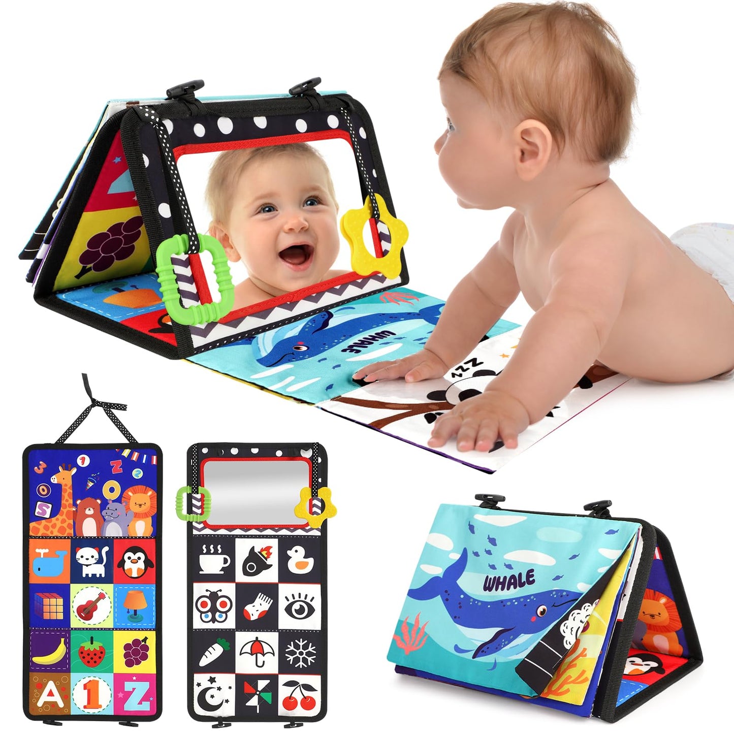 URMYWO Tummy Time Toy - Black and White High Contrast Baby Toys for Newborn - Baby Visual Stimulation Mirror - Montessori Sensory Crinkle Toy for Infant 0-3-6-12 Months - Shower Gift for Boy Girl
