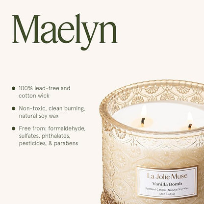 LA JOLIE MUSE Vanilla Bomb Candle | Lemon Zest, Fressia & Patchouli | 12 oz Large 2-Wick Soy Wax Candle | 60 Hours Clean Burn | Gift-Ready for Hosts | Elegant Home Décor