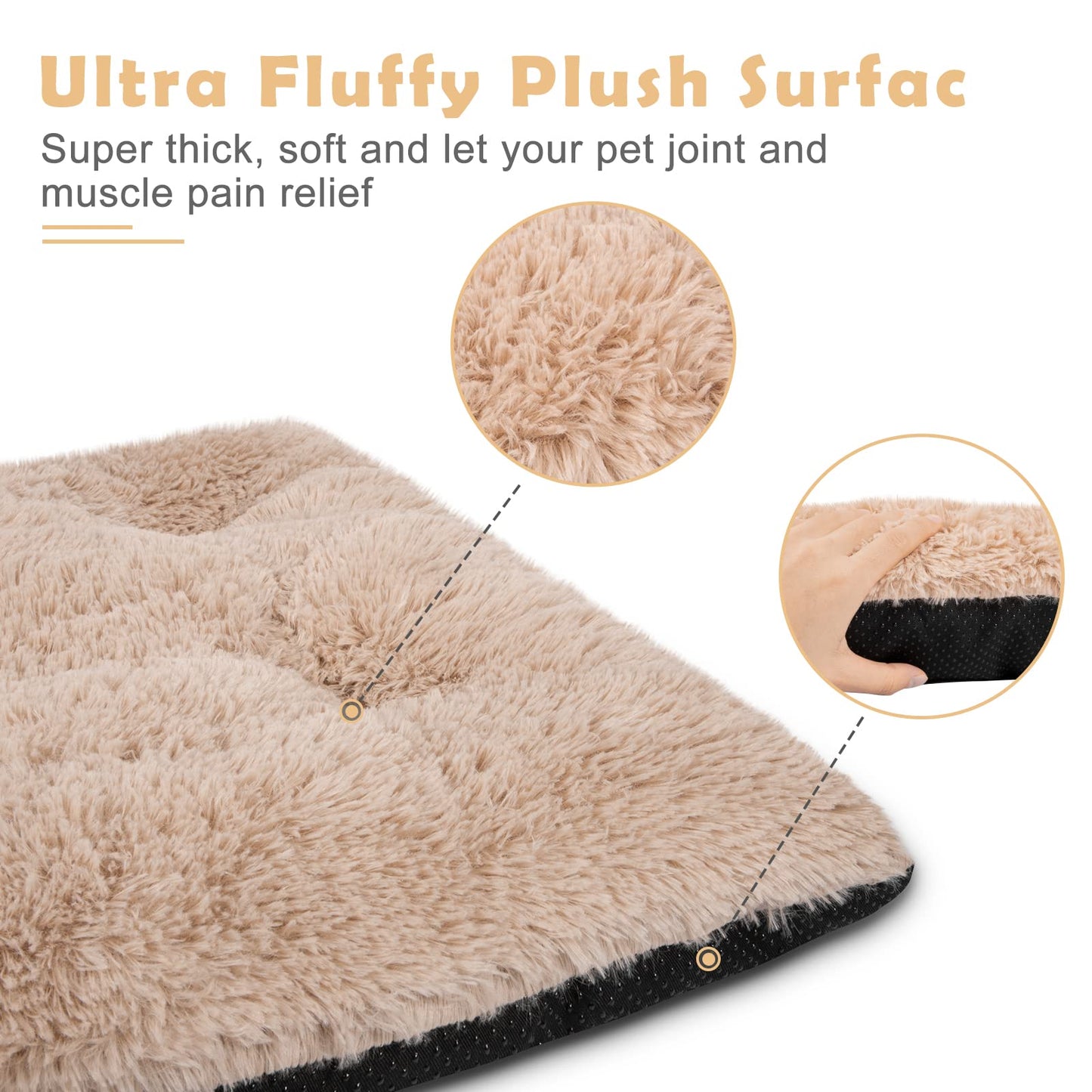 JOEJOY Large Dog Bed Crate Pad, Deluxe Plush Washable Dog Beds Fulffy Soft Kennel Pad Anti-Slip Pet Sleeping Mat for Large Medium Small Dogs, 35" x 23", Beige