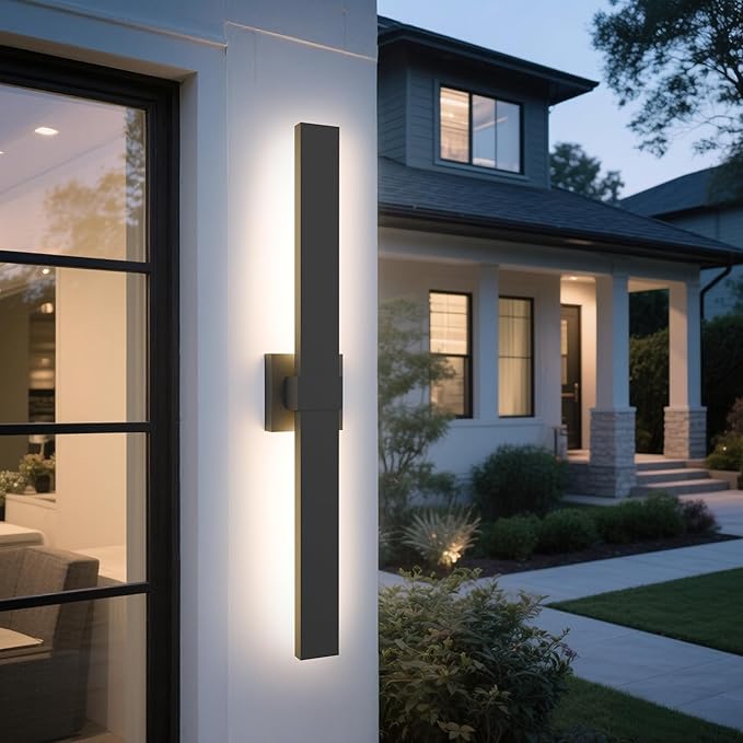 LamQee 31.5 In Aluminum Long Outdoor Wall Lights, 3000K 1223LM LED Waterproof IP65, Modern Exterior Lighting Fixture Linear Outdoor Sconce Wall Mount Outside Lighting for House Porch Patio Garage Door