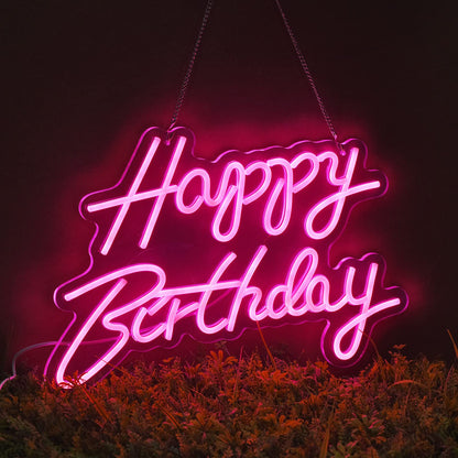 Happy Birthday Neon Sign for Wall Decor, with Dimmable Switch, Reusable Neon Light Sign for All Party Decoration(17X12inches,White)
