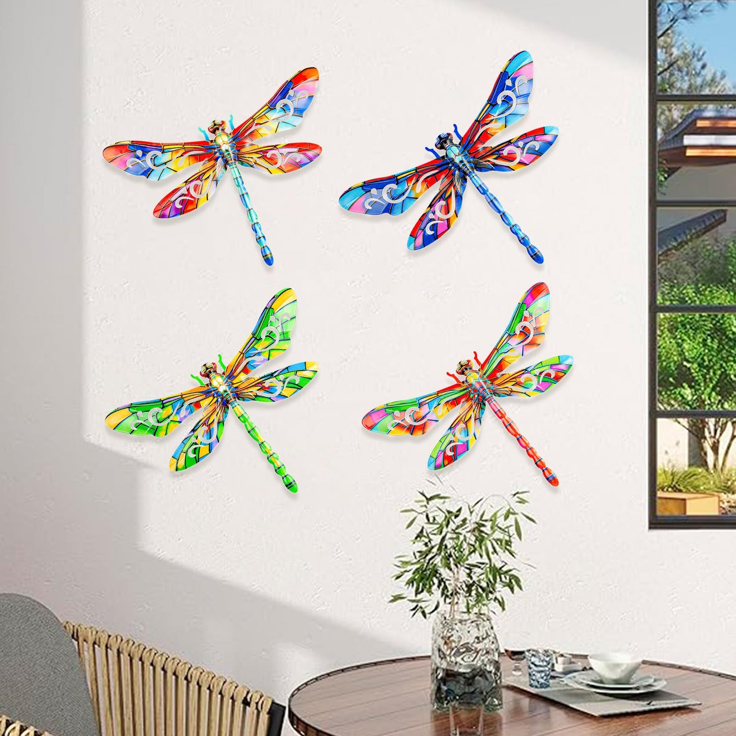 SUNREEK Metal Dragonfly Wall Decor, 12 Inches Dragonfly Outdoor Wall Art for Fence Garden Yard Patio Decorations