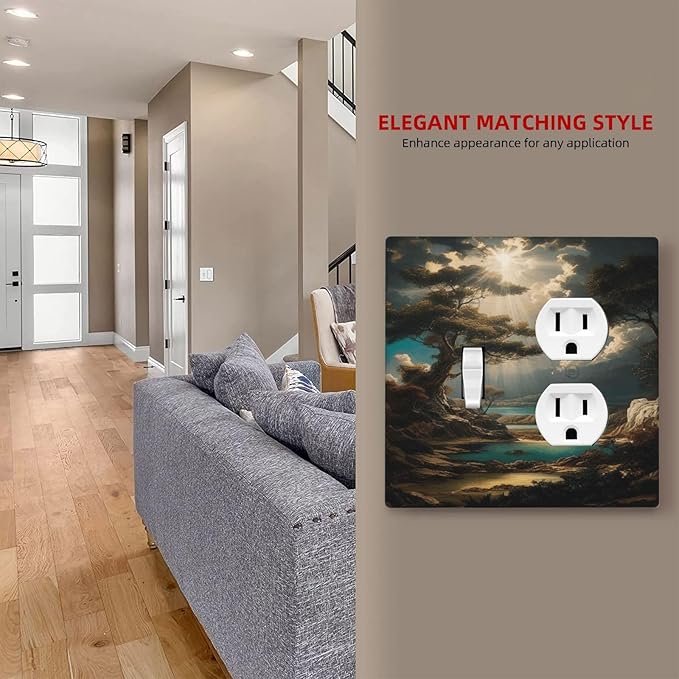 Decorative Art Light Switch Covers Sunburst Over the Wilderness 2 Gang Single Toggle Duplex Combination Electrical Faceplate Switchplate Wall Plate for Home Decor