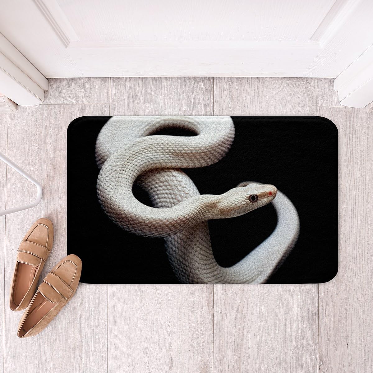 Erosebridal White Snake Bathroom Rugs for Boys,3D S-Shaped Little Dragon Reptile Bath Mat,African Wildlife Tropical Animals Bath Rugs 20"x32",Snake Hide Doormats Wild Animal Skin Bathroom Decor Black