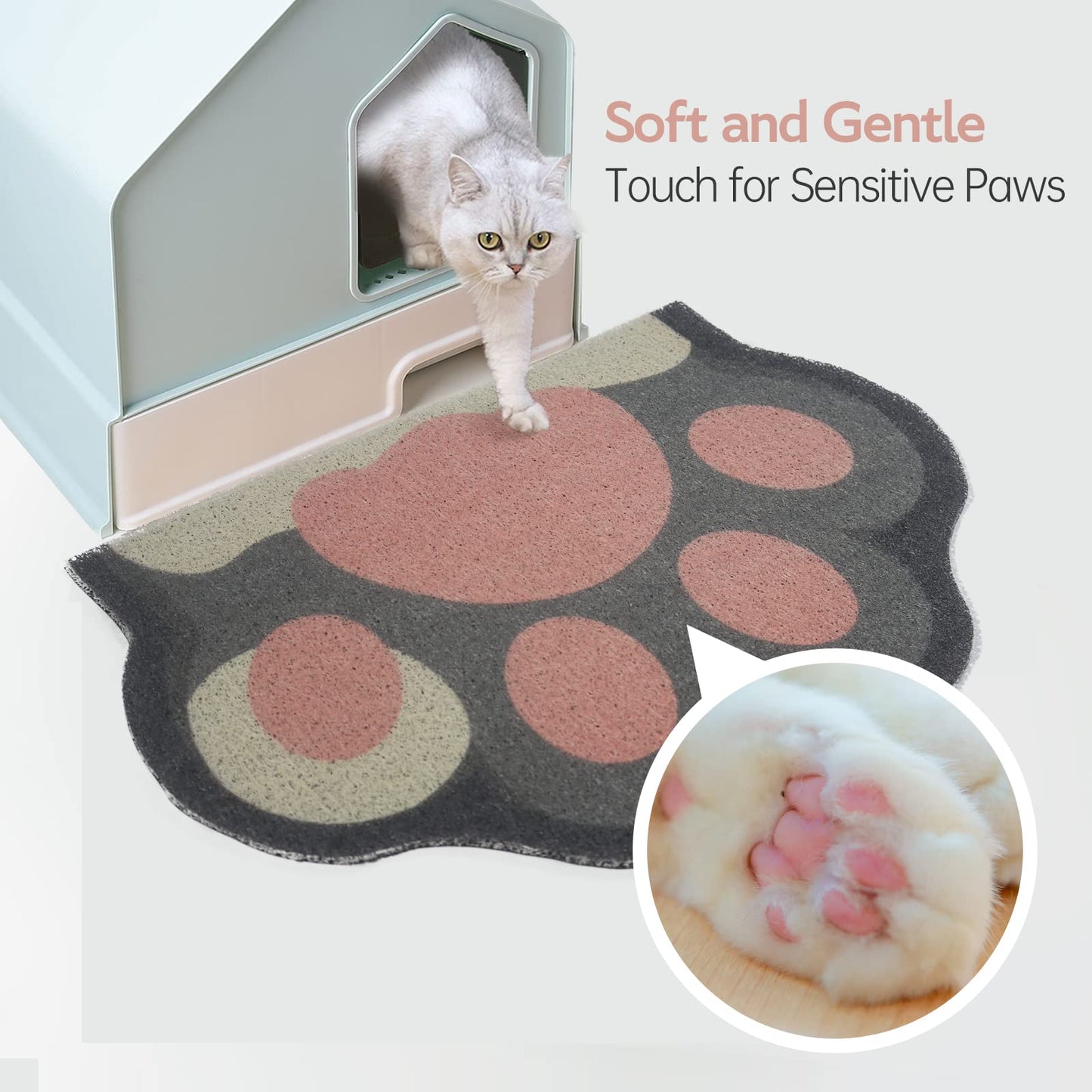Rarenut Cute Cat Litter Mat 24”x16”, Litter Box Mat, Litter Trapping Mat, Soft on Kitty Paws, Easy Clean, Anti Slip, Pet Accessories, Door Floor mats - Grey Pink