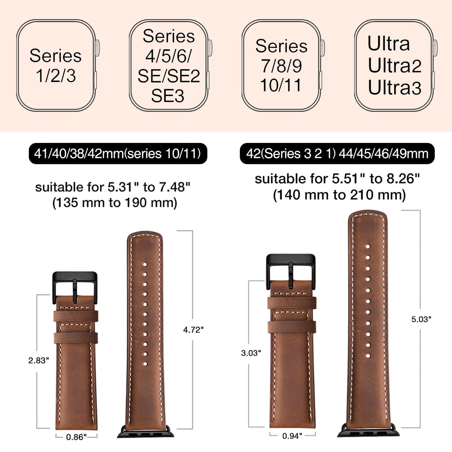 SUNFWR Leather Bands Compatible with Apple Watch Band 41mm 40mm 38mm for Men Women, Top Grain Genuine Leather Replacement Strap for iWatch Ultra 2, Ultra, SE2, SE, Series 9 8 7 6 5 4 3 2 1 (Red
