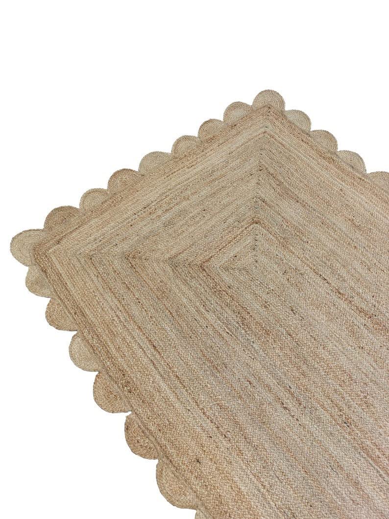 Scalloped Natural Jute Area Rug, Natural Color (6'X4'), 4'X6', SVIRUGH1