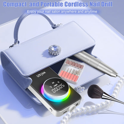 Electric Nail Drill Professional, 50000RPM Electric Nail File Portable Nail Drill Kit 6000mAh Rechargeable Machine for Acrylic Gel Nail, Manicure Pedicure Polishing Nail for Salon Home Purple