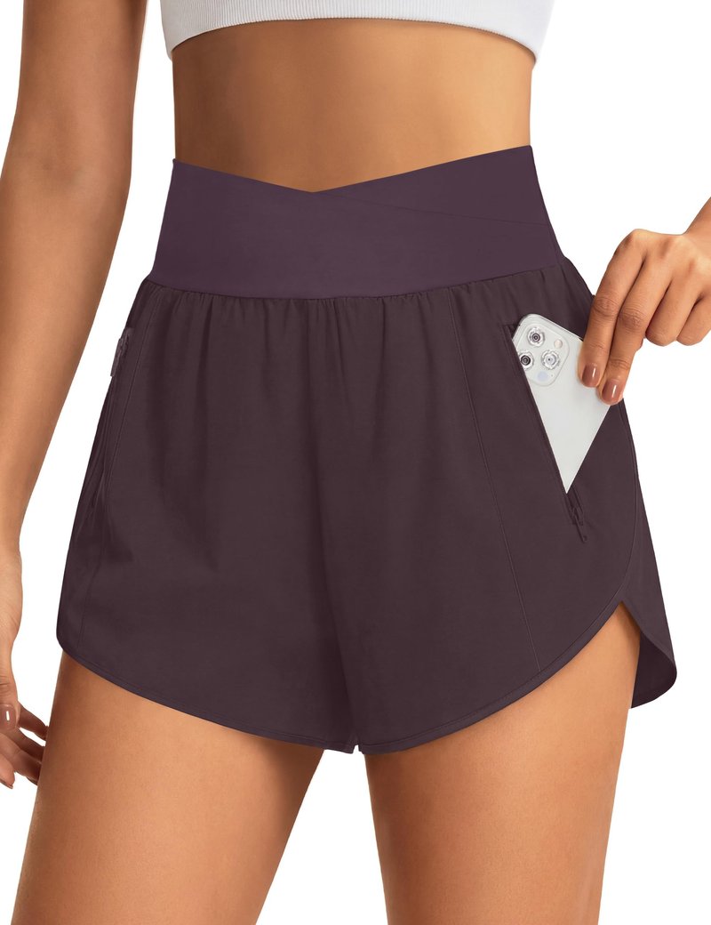 BMJL Women's Athletic Shorts High Waisted Running Short Pockets Gym Elastic Quick Dry Workout Shorts 2.5"(XL,Coffee)
