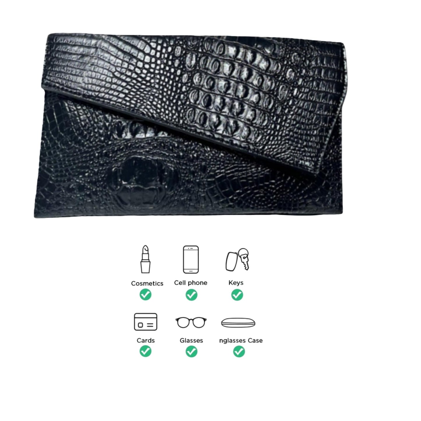 IAMUHI Women Vintage Faux Leather Crocodile Clutch Bag Alligator Envelope Evening Purse Crossbody Bag Purse Wallet,Black