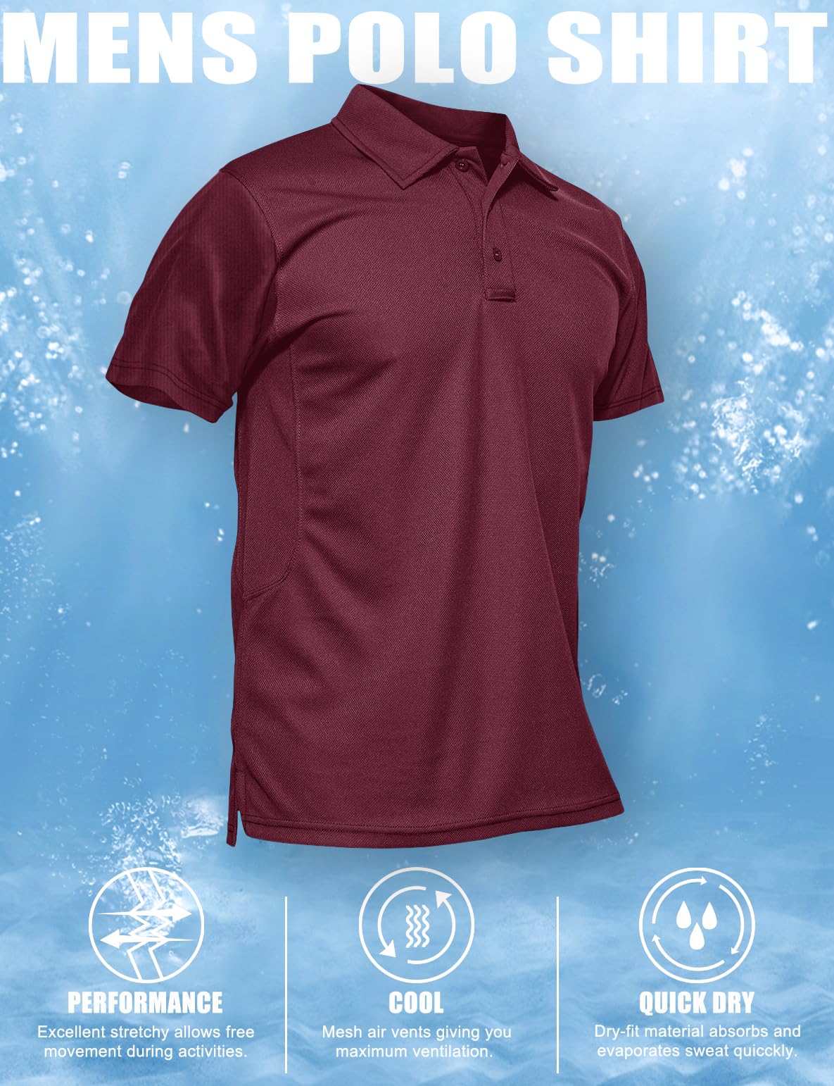 MAGCOMSEN Polo Shirts for Men Golf Shirts Quick Dry Collared Short-Sleeve Work Polo Performance Shirt Wine Red L