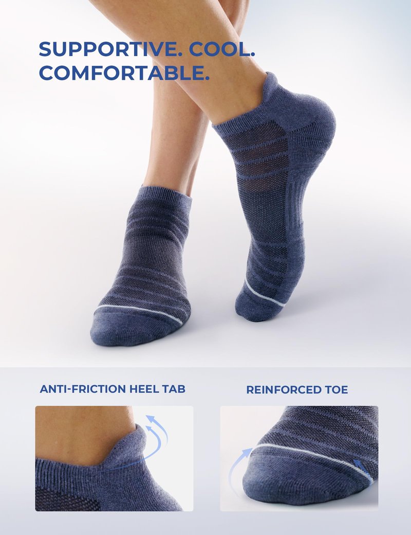 CS CELERSPORT 6 Pack Athletic Running Ankle Socks, Low Cut Cushioned Tab Sports Socks Men Women,Blue, Large