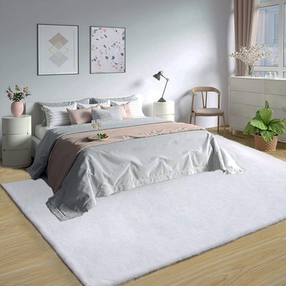 Latepis White Fluffy Rug 8x10 Faux Rabbit Fur Area Rugs for Living Room Washable Fuzzy Plush Shag Rug for Bedroom Large Shaggy Rugs for Nursery Home Decor