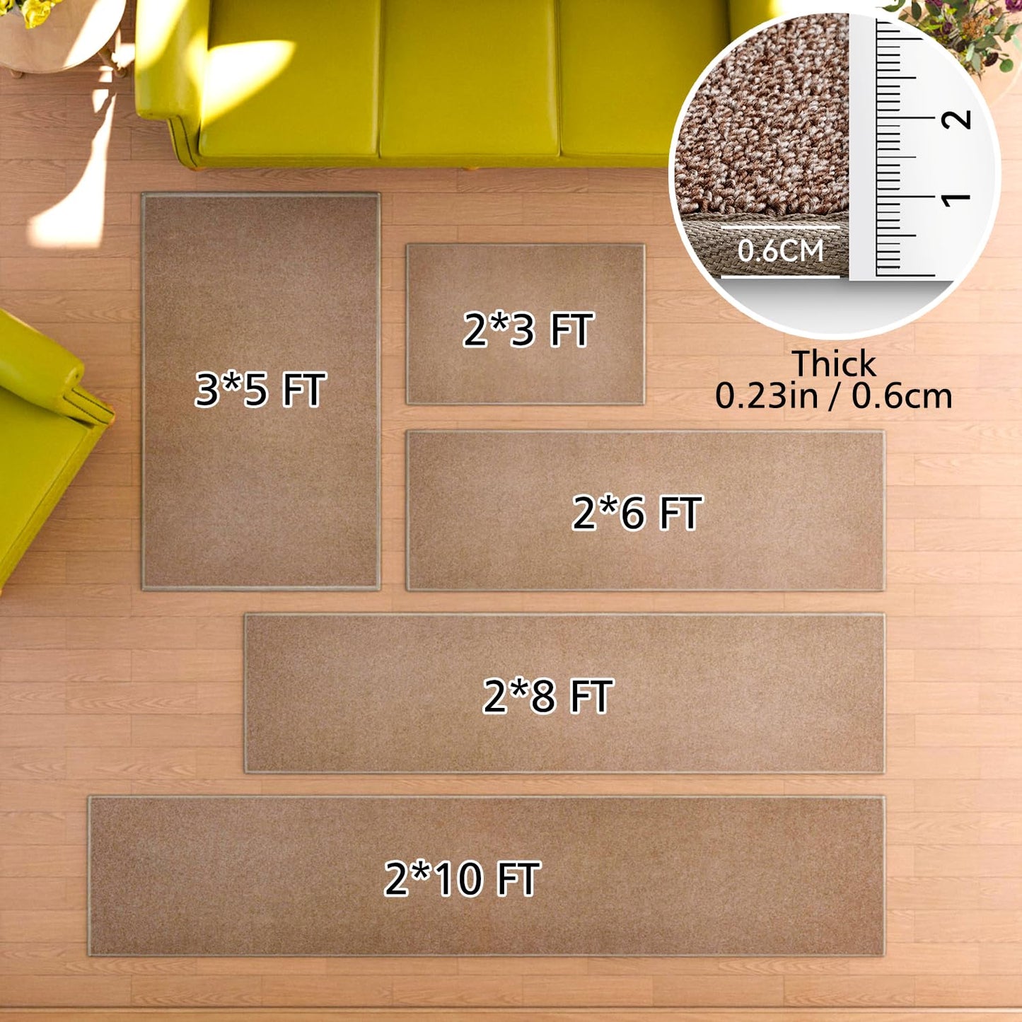AREDO Runner Rug with Non Slip Rubber Backing, Washable Soft Floor Carpet for Kitchen, Hallway, Entryway Indoor, Bedroom, Laundry, Low Pile Area Rugs, Solid color with Pointillism style, 2*10 ft BROWN