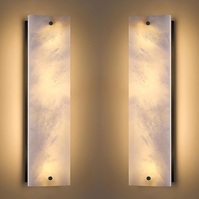 2 Pack 4 Light 21.1" Alabaster Marble Bathroom Wall Sconce Modern Concise Style Wall Light Fixture,Black Finish for Bedroom Hallway Bedside