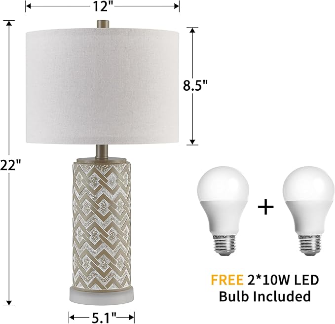 Kyrid Farmhouse Table Lamps Set of 2 with Night Light, Rustic Nightstand Lamps for Living Room and Bedroom (Bulbs Included)
