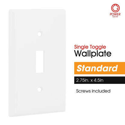 Power Gear Single Wall Plate Cover, 1 Gang, Outlet Covers, Light switch cover, 2.75" x 4.5" , Screws Included, White, 07174