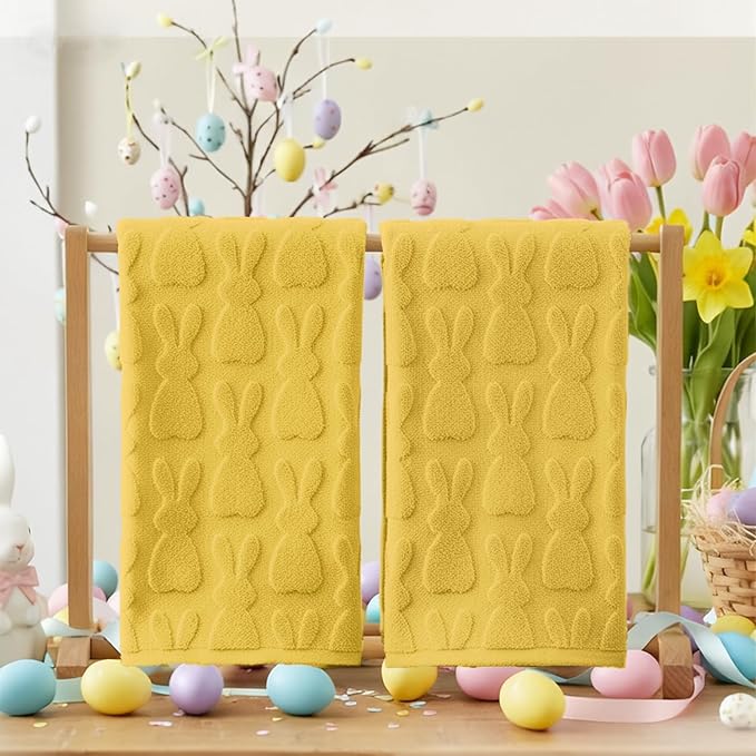 Artoid Mode 2 Pcs Yellow 3D Rabbit Jacquard Easter Hand Towels
