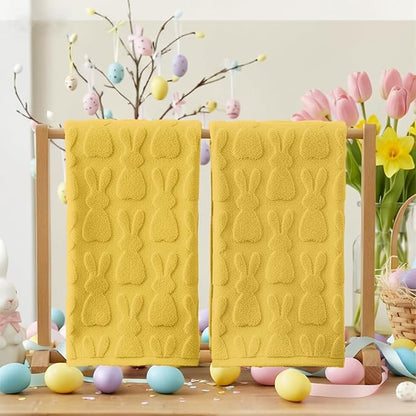 Artoid Mode 2 Pcs Yellow 3D Rabbit Jacquard Easter Hand Towels