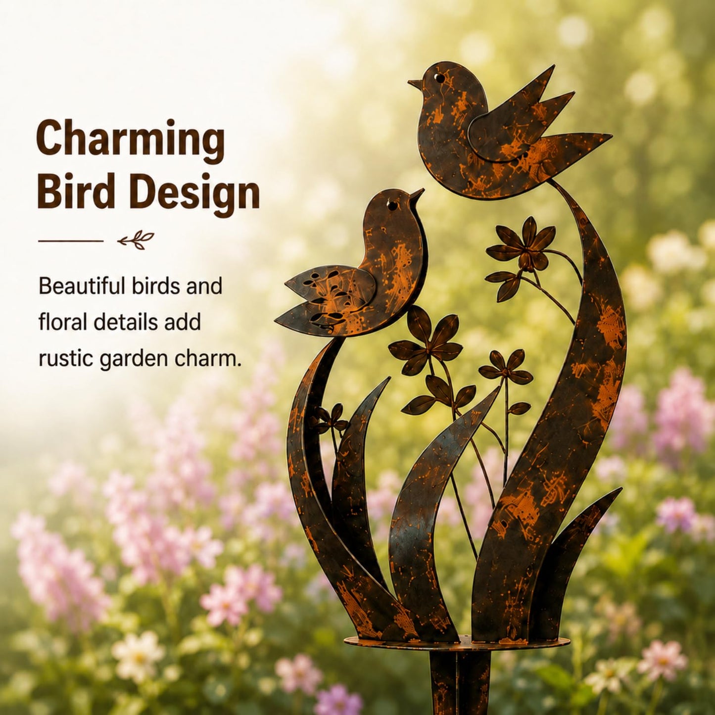 XTGXTG Bird & Wildflower Metal Garden Stake, Rustic Outdoor Yard Art Decor, Weatherproof Decorative Garden Stake for Lawn, Patio, Flower Beds, Planters & Walkways, Gift for Garden Lovers (1 Pack)