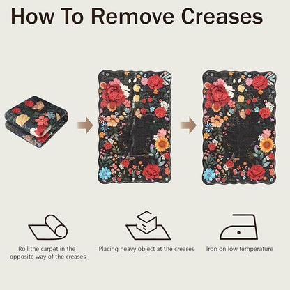 Washable Rugs for Living Room: 8x10 Area Rugs for Bedroom Soft Ultra Thin Stain Resistant Non Slip Low Pile Lightweight Vintage Floral Carpet for Dining Room Decor (Black)
