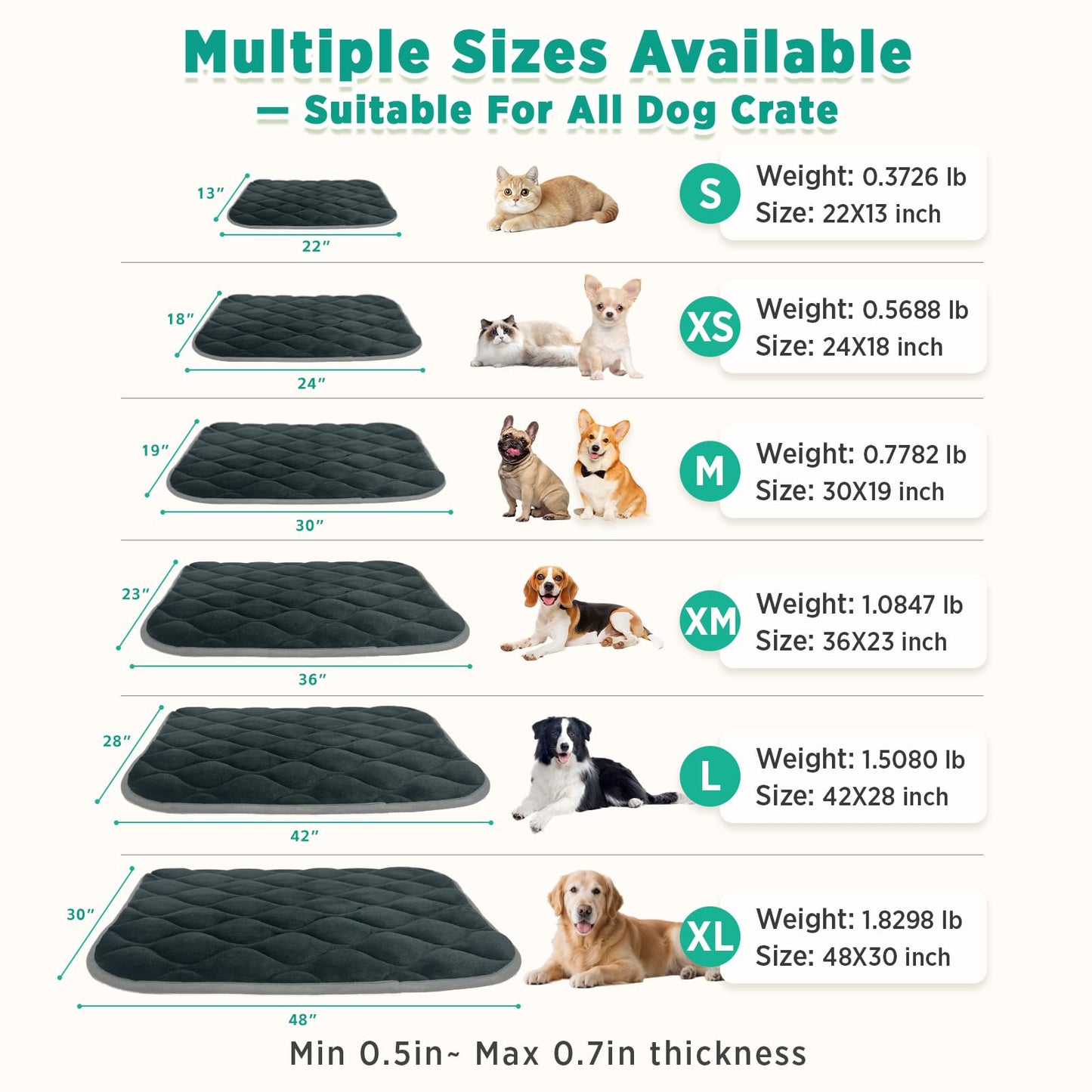 furrybaby Dog Crate Pad for Dog Cages Flat Crate Mat Kennel Pad with Anti-Slip Bottom Machine Washable for Pet Bed Sleeping (S 24x18'', Grey Mat)