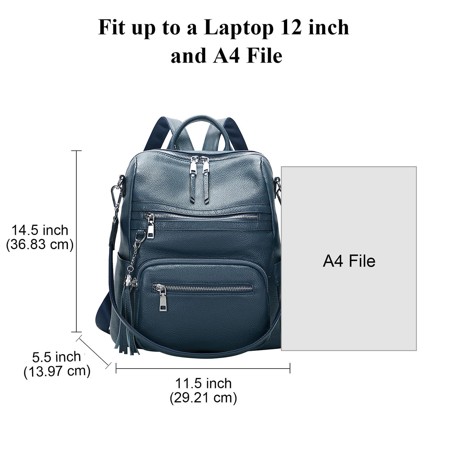 ALTOSY Genuine Leather Backpack Purse for Women Large Shoulder Bag With Laptop Compartment Multiple Pockets(S106 Indigo Blue)