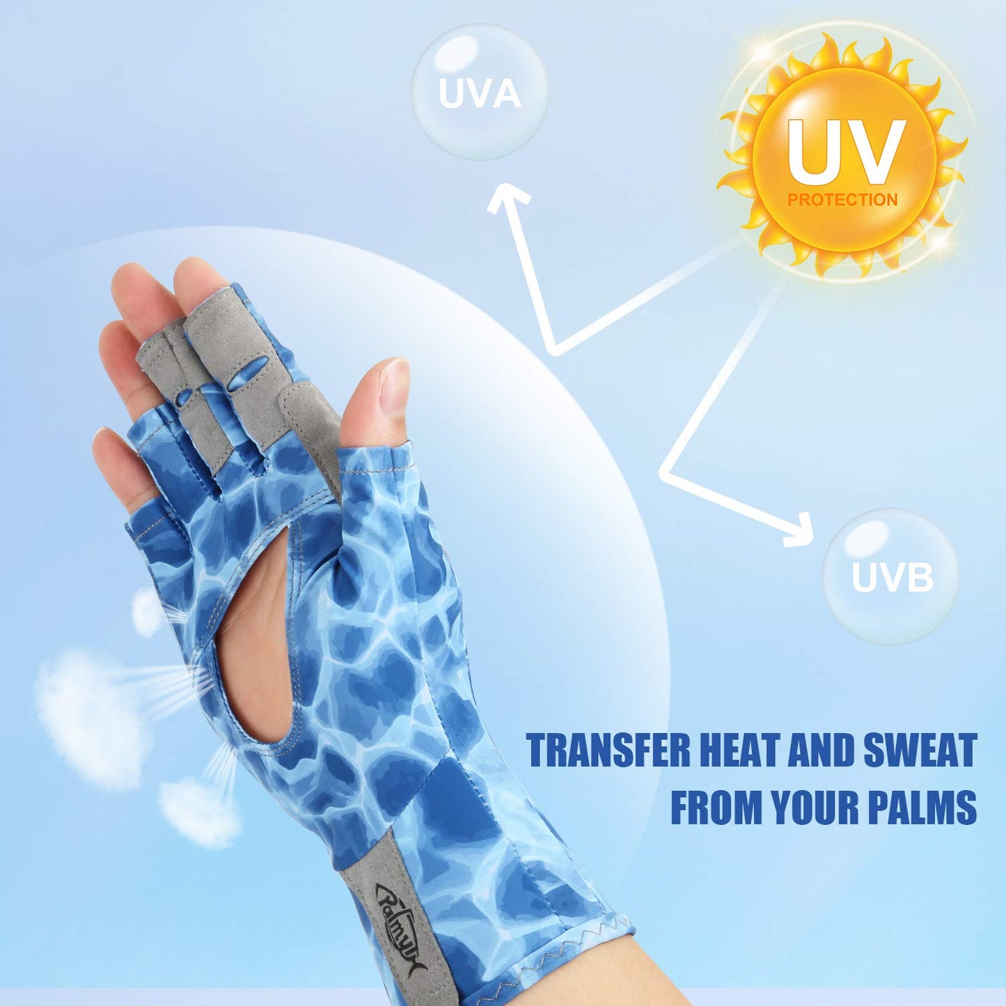 Palmyth UV Protection Fishing Fingerless Gloves UPF50+ Sun Gloves Men Women