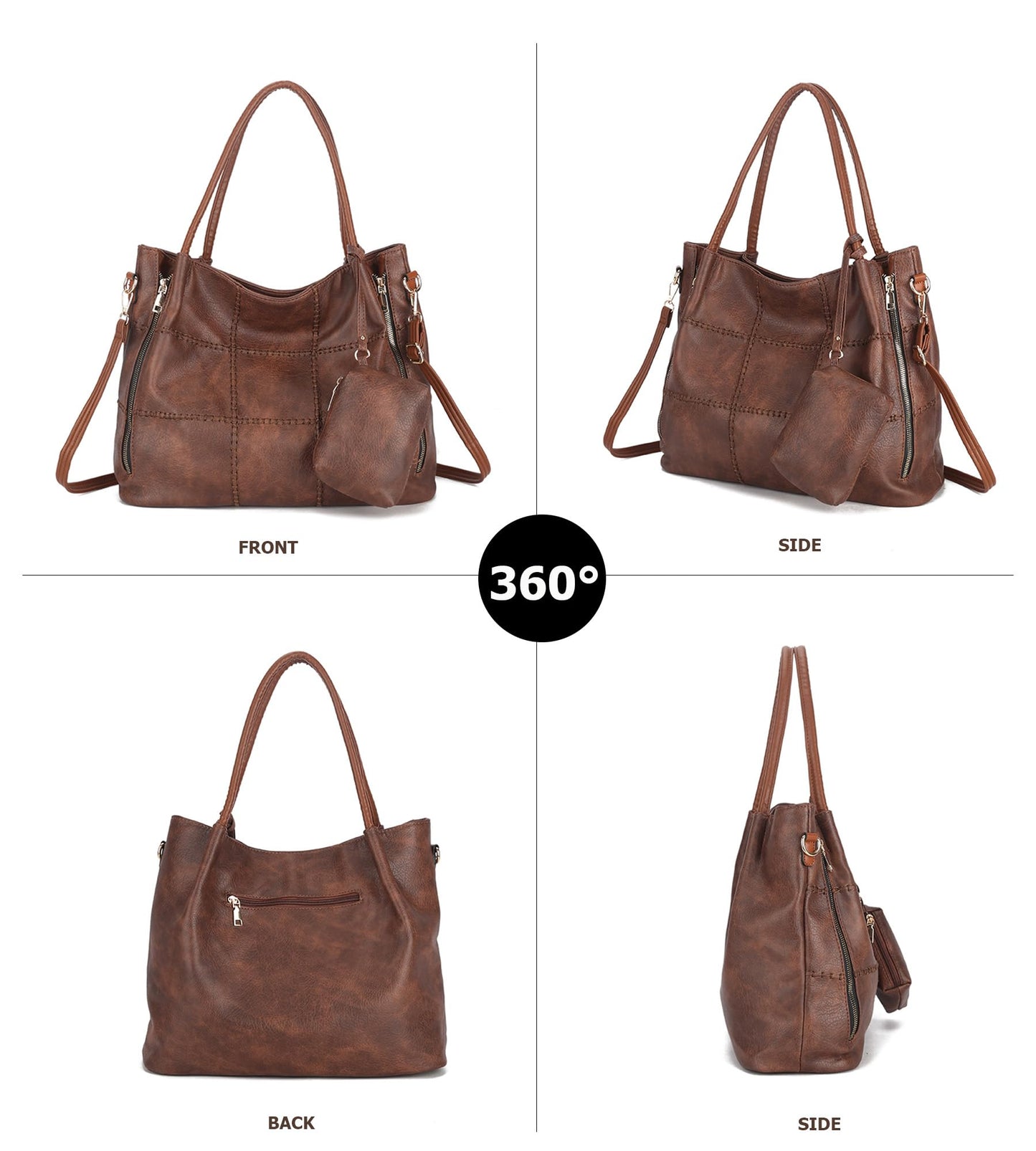 myfriday 2pcs Soft Faux Leather Tote Bag for Women Set, Slouchy Shoulder Handbag Vintage Top Handle Purse with Coin Purse (Grey)
