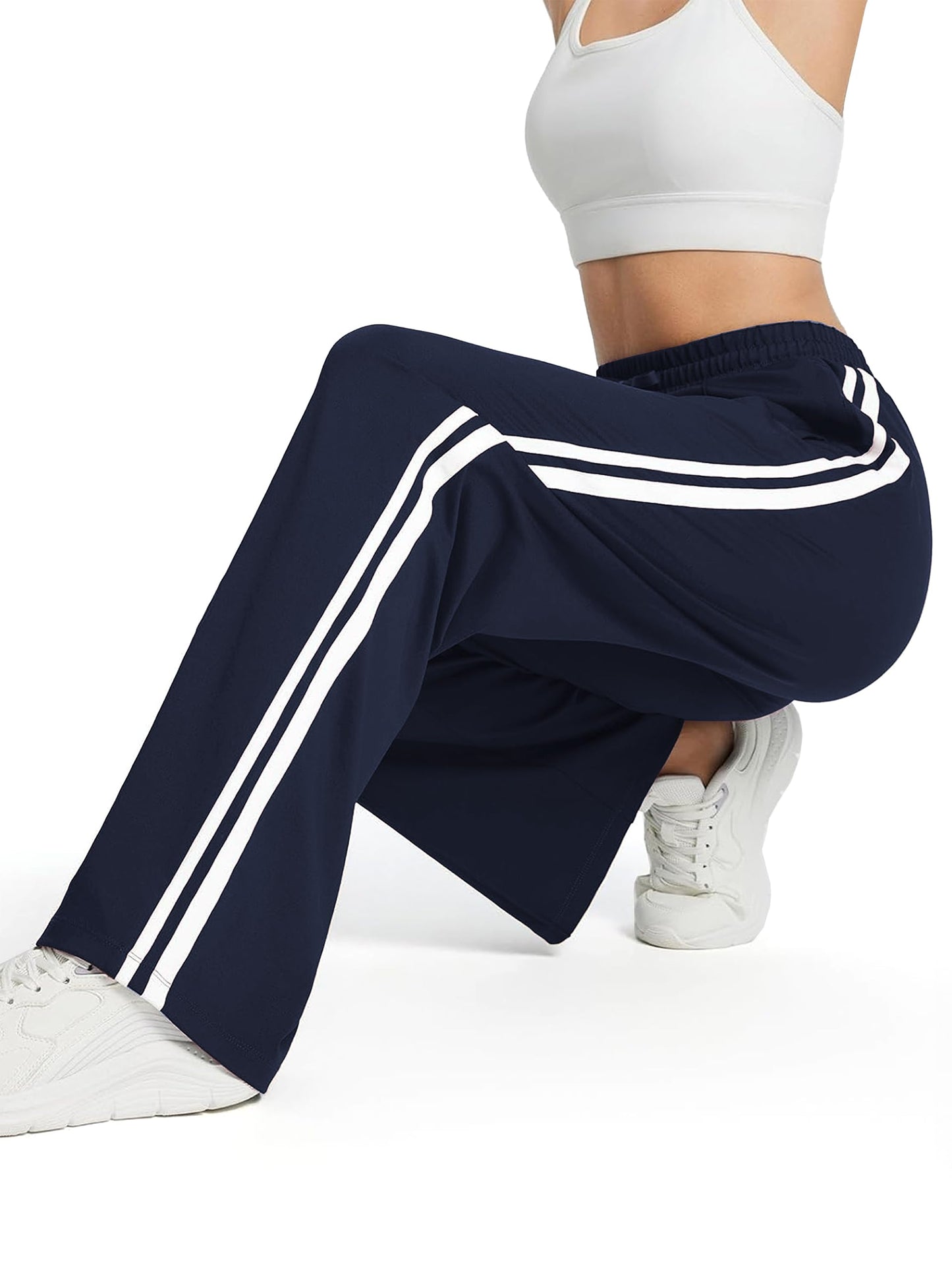 Tapata Women's 32" Inseam Long Track Pants Loose Straight Leg Jogging Sweatpants Warm-Up Sports Athletic Running, Navy Blue, S