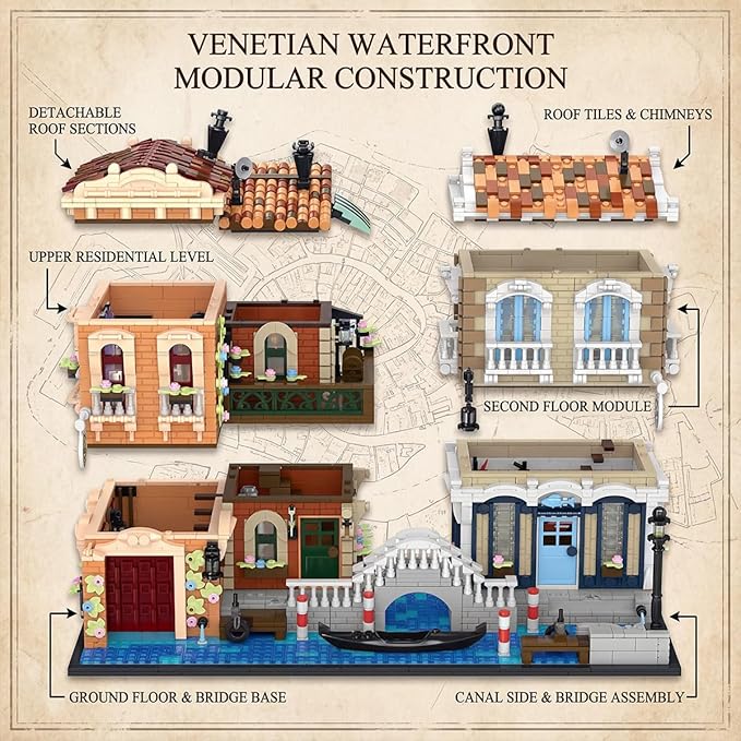 Venice Rivera Building Block Set Italian Canal City Architecture Street View Kit with LED Lighting Collectible Home Decor Gift for Adults &amp Teens4610 PiecesBarweer 010