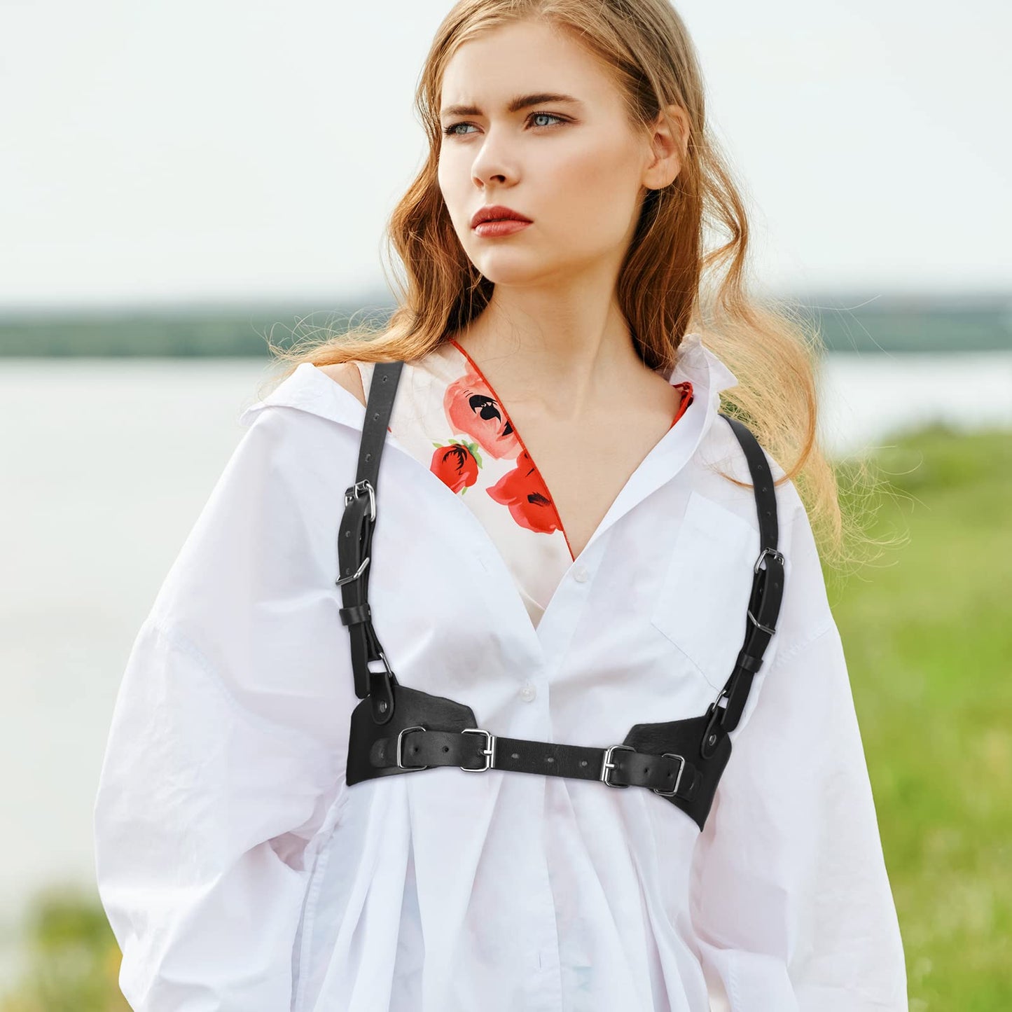 Hicarer 2 Pcs Women Leather Waist Belt Leather Harness for Women Fashion Body Chain Adjustable Waist Belt for Party Cosplay(Medium,Classic Style)