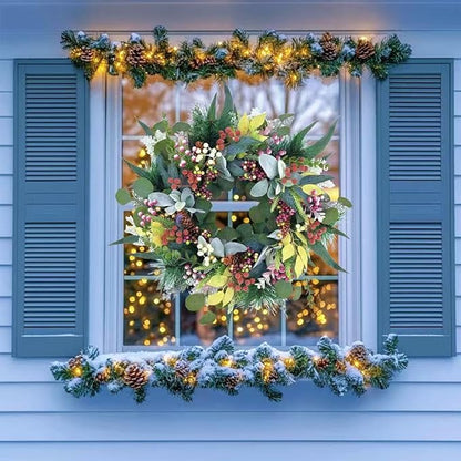 20 inch Green Christmas Wreath for Front Door,Window, Porch, Farmhouse, Indoor and Outdoor Home Decoration