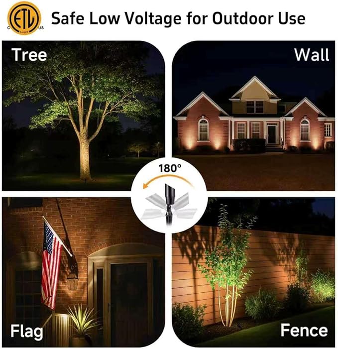 Gardenreet Spot Light Brass - Outdoor Landscape Spotlights 12V, LED Low Voltage Landscaping Uplights, All Weather Hard-Wired Black for Backyard Lawn with Cold White Changeable Bulbs (8 Pack)