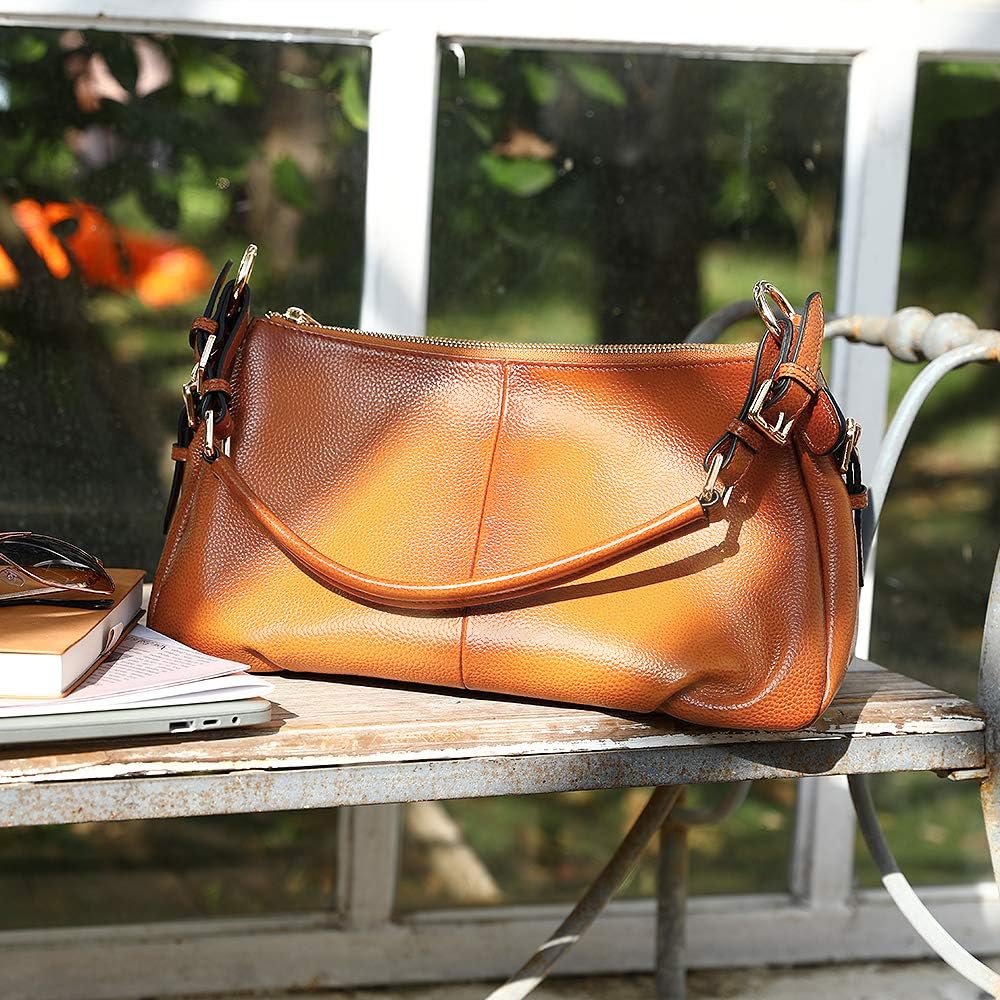 Kattee Soft Leather Hobo Handbags for Women, Genuine Top Handle Vintage Shoulder Purses (Brown)