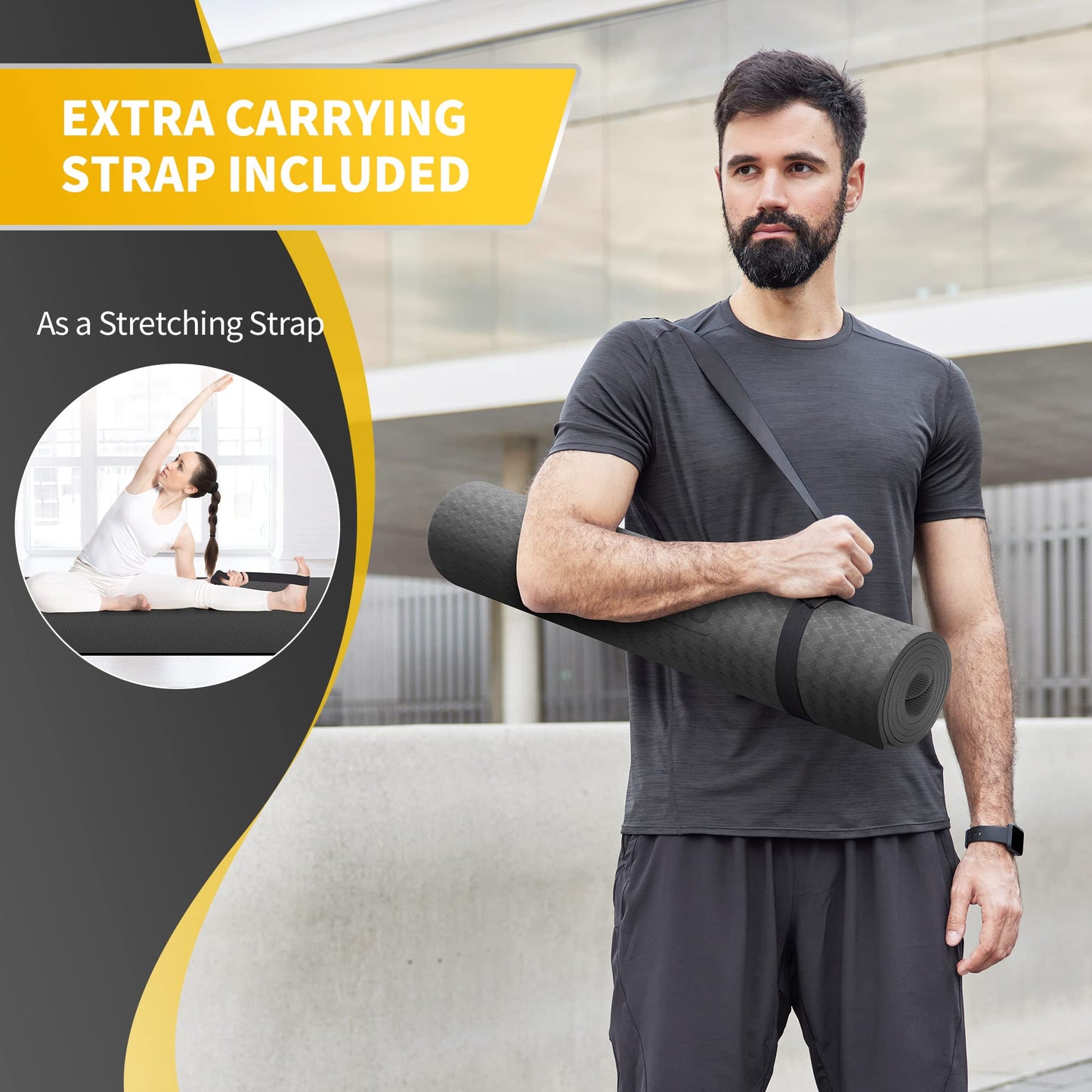 CAMBIVO Extra Wide Yoga Mat 72"x32" - 6mm Thick TPE Non Slip Exercise Fitness Mat, Large Workout Mat for Yoga Pilates Stretching, Anti-Slip Gym Mat for Tall Men Women & Beginners (6mm, Dark Black)
