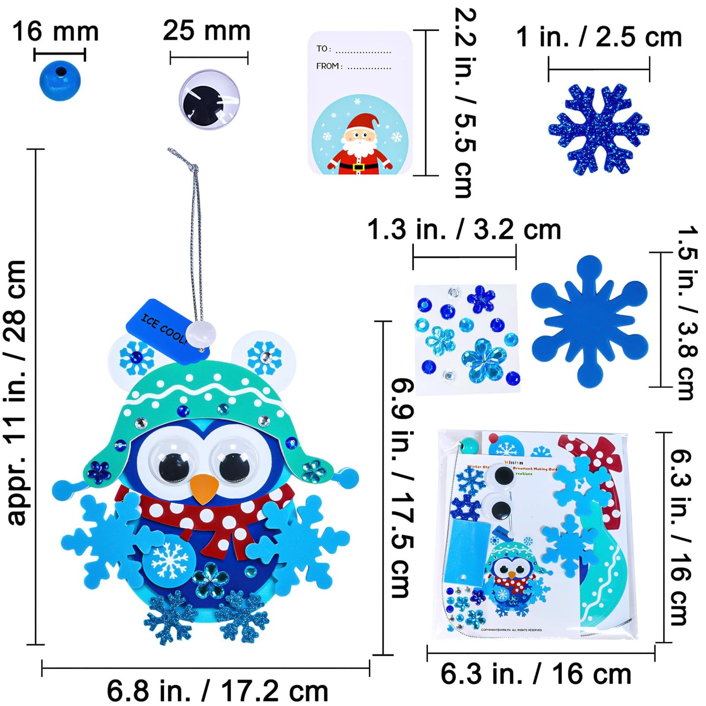 Winlyn 24 Sets Winter Decorations DIY Holiday Tree Ornaments Christmas Craft Kits Christmas Tree Snowflake Gingerbread House Snowman Penguin Polar Bear Gnome Owl Foam Stickers for Kids Party Favors